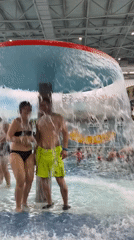 Busy morning at an indoor water park in Yekaterinburg