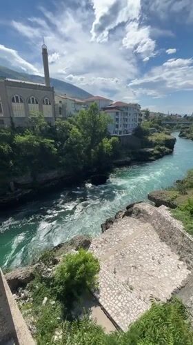 Morning scenes captured on historic bridge in Mostar