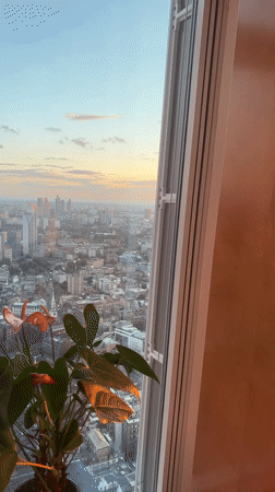 London sunset captured from high-rise building window