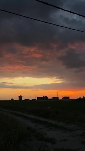 Sunset observed over rural Serbian countryside near Belgrade