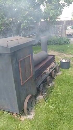 Latvian backyard in summer: smoker, berries, and blooms