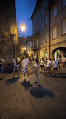 Bagpipes and street life in Santiago de Compostela's old town
