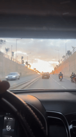 Evening drive captured on Marrakesh roads during sunset