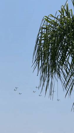 Formation flight of nine aircraft observed over Mexican town