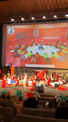 Traditional Bulgarian folk performance features children dancers, singers in Sofia