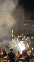 FC Barcelona fans gather with pyrotechnics in central Barcelona