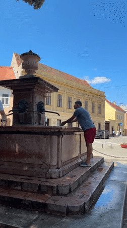 Sunny morning in Sremski Karlovci's historic town square