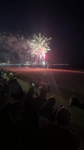 Fireworks display over Great Yarmouth's pier draws beachside crowds