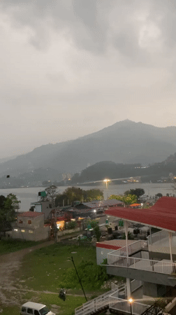 Overcast day captured over Pokhara lake and mountains