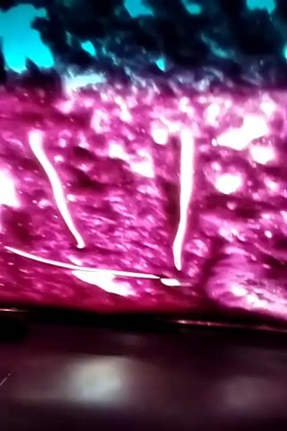 A close-up, overhead shot shows a wet, pink surface with streaks of white liquid dripping down it. The surface appears to be a car wash sponge or brush, with the pink material being the bristles and the white streaks being soap or water. The background is blurred and dark.