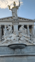 Vienna's Ringstrasse monuments at dusk, parliament to city hall