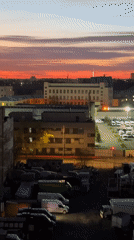 Dramatic sunset colors illuminate Saint Petersburg skyline