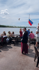 River cruise passengers enjoy sunny morning trip in Perm