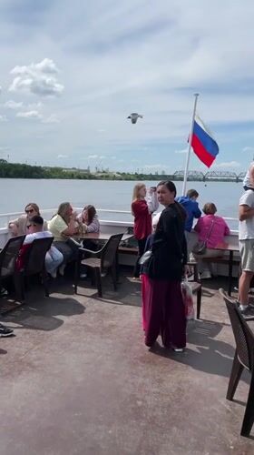 River cruise passengers enjoy sunny morning trip in Perm