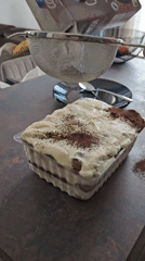 Tiramisu prep and modern apartment buildings in Varna