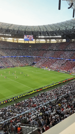 Soccer match draws packed crowd at Budapest's Puskás Aréna