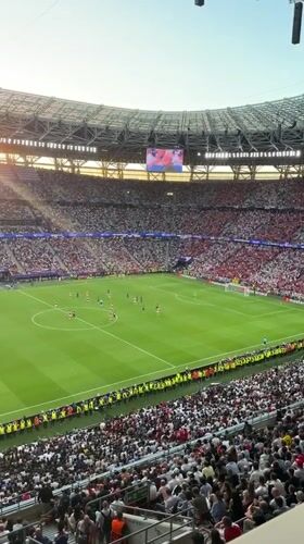 Soccer match draws packed crowd at Budapest's Puskás Aréna