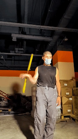 Workshop session in Karaganda: sanding a sphere, spinning nunchaku