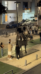Late-night climb onto a bronze equestrian statue