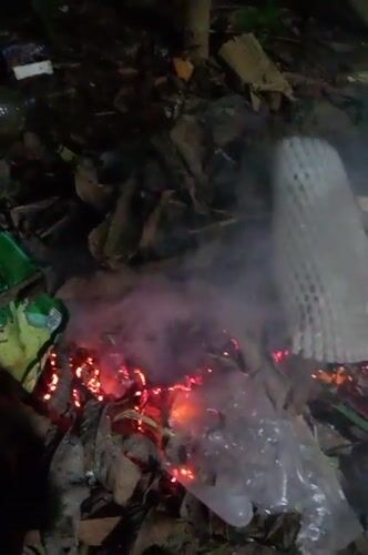 Small debris fire burns in Keudekrueng, Indonesia