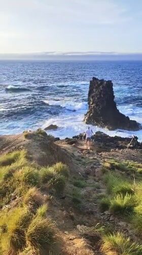 Clifftop walk captured along Ponta Delgada's rocky Atlantic coastline