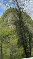 Mountain landscape filmed from moving vehicle in Georgia