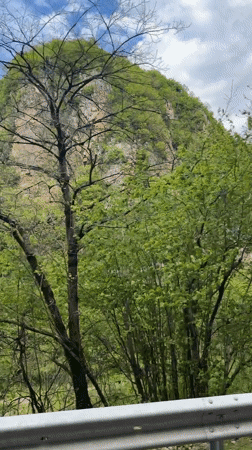 Mountain landscape filmed from moving vehicle in Georgia