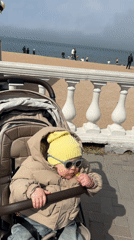 Family enjoys coastal leisure time in Gelendzhik, Russia