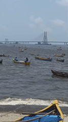 Morning fishing boats active near Mumbai's Bandra-Worli Sea Link