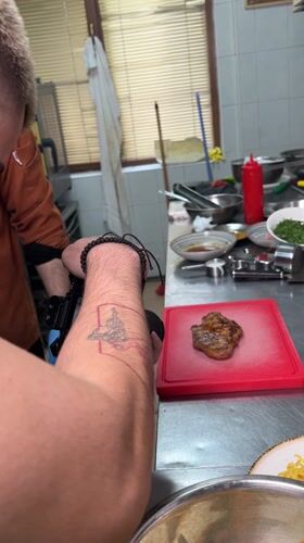 Chef filmed cooking demonstration in Bulgarian commercial kitchen