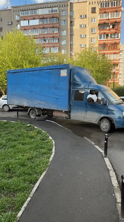 Blue van has tire trouble on Yekaterinburg street