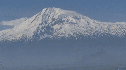 Mount Ararat visible behind town in morning footage