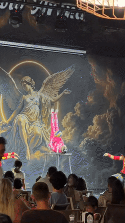 Acrobatic stage show with costumed performers in Manavgat
