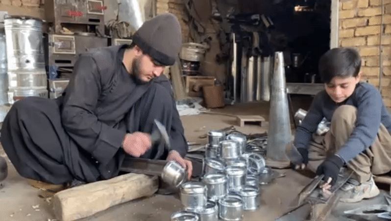 Workers Including Children Operate Metal Workshop in Kandahar