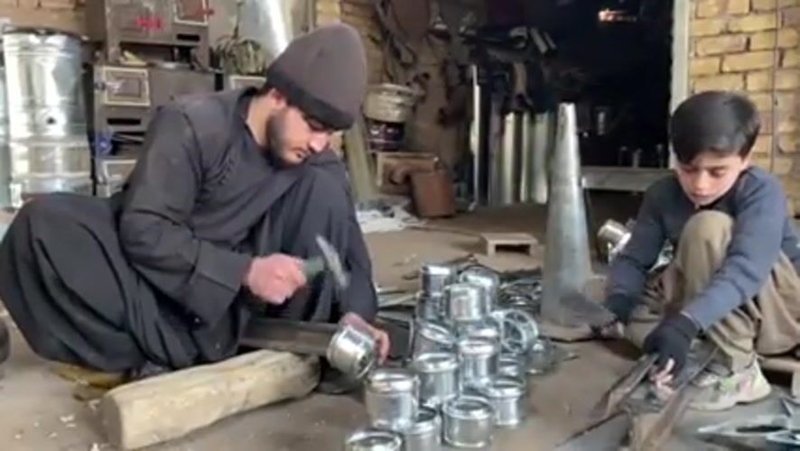 Workers Including Children Operate Metal Workshop in Kandahar