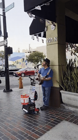 Burbank's outdoor district lit up with giant animal sculptures and street life