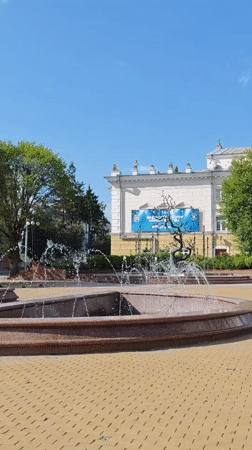 Granite fountain running in a Vinnytsia public square