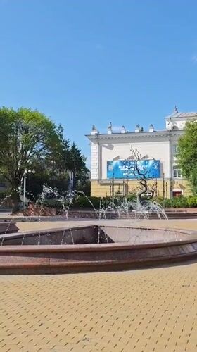 Granite fountain running in a Vinnytsia public square