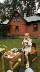 Backyard snack spread and morning treats in a Russian yard
