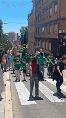 Street parade with giant figures draws crowds in Barcelona