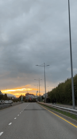 Sunset viewed over roadway in Sochi, Russia