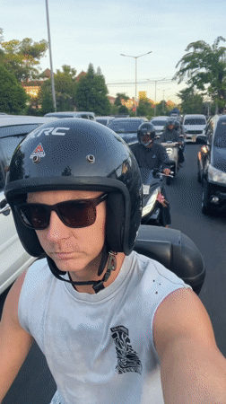 Morning traffic observed across Bali with decorated vehicles