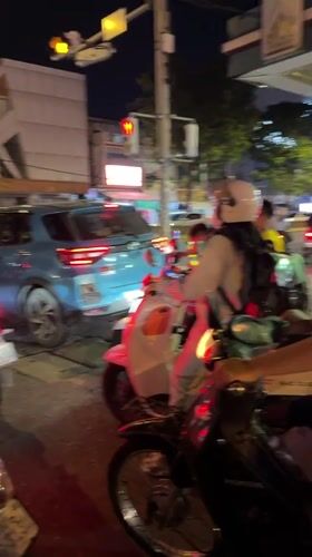 Nighttime street traffic in Phnom Penh's Boeng Keng Kang district