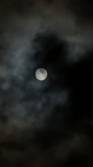 Full moon through dark clouds observed in Yerevan