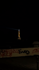 Eiffel Tower's nightly illumination observed from Paris street