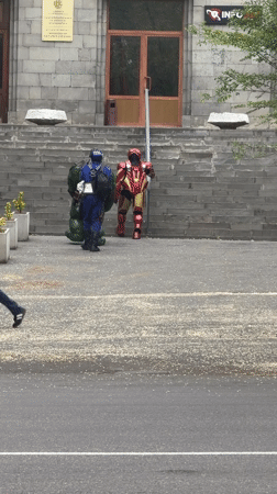 Superhero cosplayers gather at government building in Yerevan