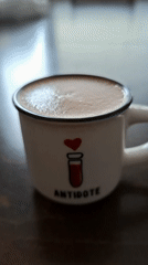 Coffee mug with heart and test tube design spotted in Plovdiv