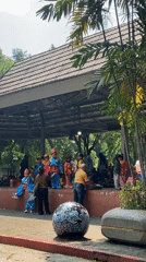 Traditional costume gathering of children in Surabaya park pavilion