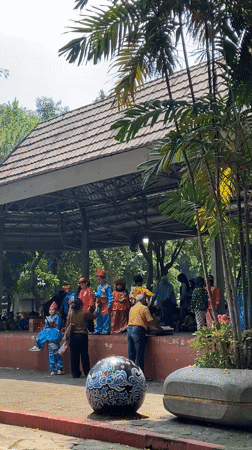 Traditional costume gathering of children in Surabaya park pavilion