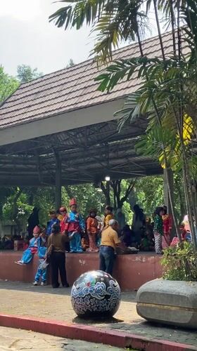 Traditional costume gathering of children in Surabaya park pavilion